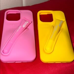 Rhode Pink and Yellow Phone Cases with Holder for IPhone 15 Pro Max